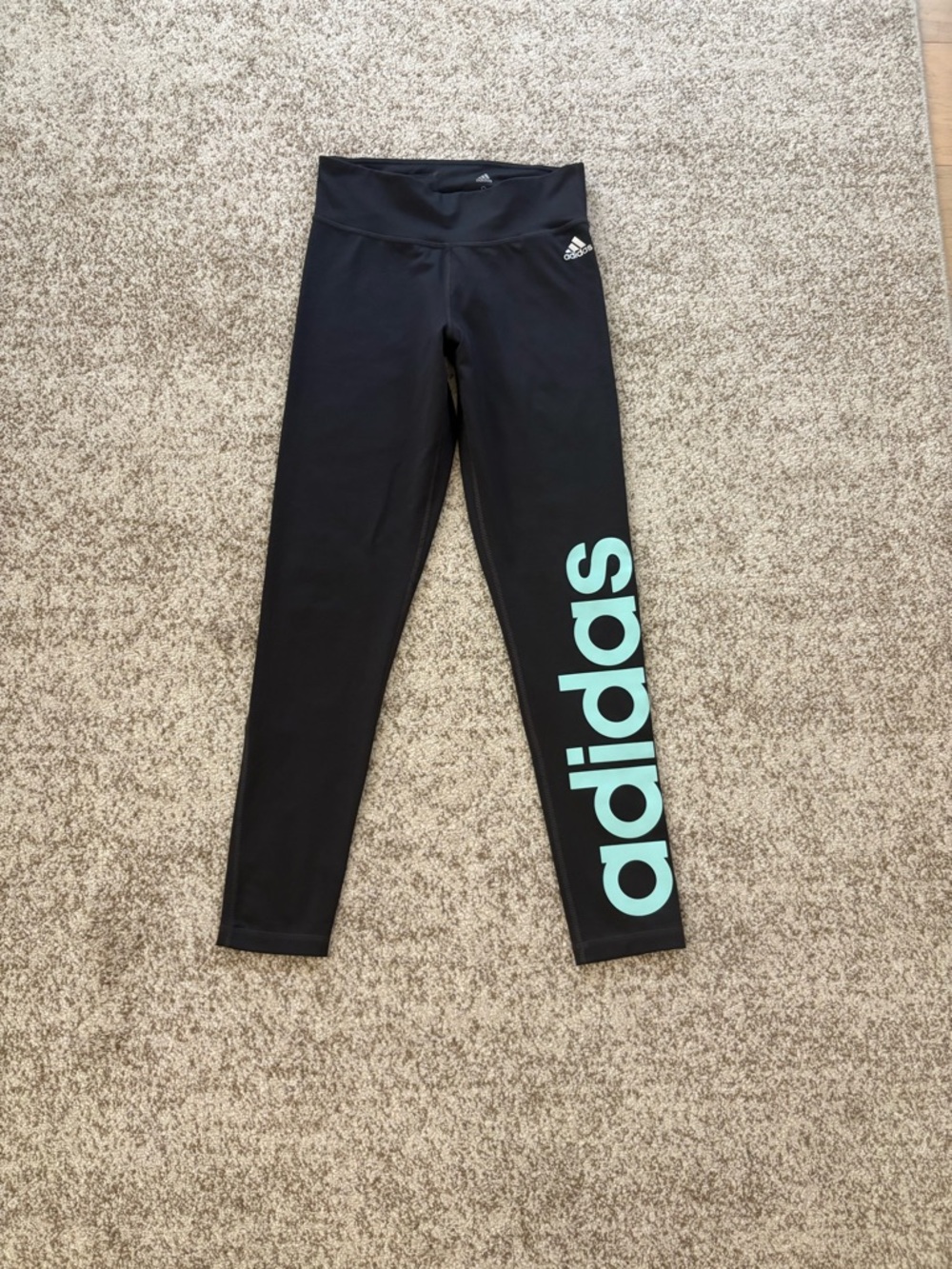 adidas Black Leggings with Aqua Side Logo
